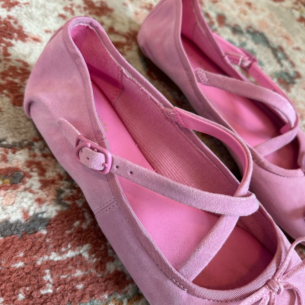 Circus NY by Sam Edelman Zuri Suede Cross Over Bow Ballerina Pink Flats - Picture 4 of 8